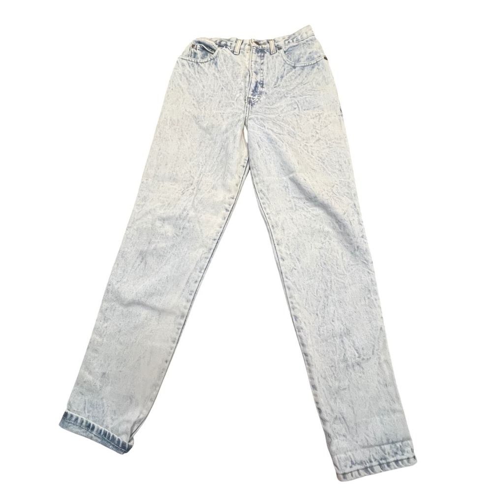 Vintage 80s Acid Wash High Waisted Tapered Jeans Made in USA Size 9 Cotton Blue
